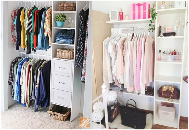 Nhà cửa sẽ gọn gàng hơn nếu bạn bố trí đồ, xếp các loại quần áo có sự đồng điệu về chủng loại, màu sắc cạnh nhau giải pháp cho nhà nhỏ