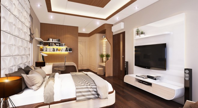 Nhiều góc cạnh bo tròn xuyên suốt căn phòng tạo sự trang nhã nhưng rất hiện đại tư vấn thiết kế căn hộ