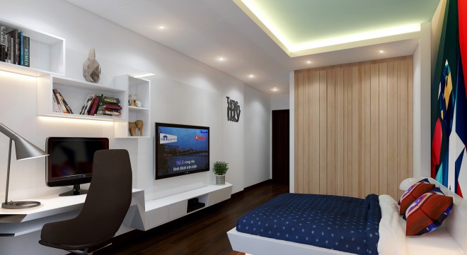 Trong phòng được bố trí đầy đủ nội thất cần thiết tư vấn thiết kế căn hộ