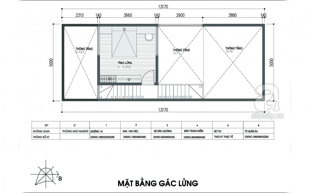 Mặt bằng gác lửng tư vấn thiết kế nhà