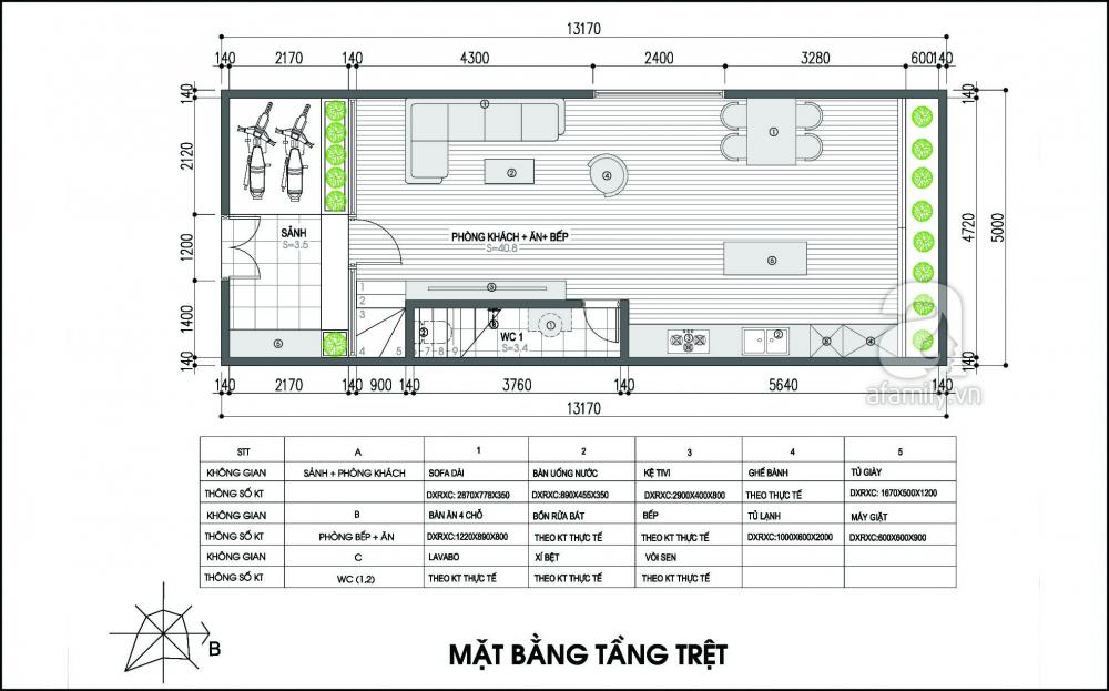 Mặt bằng tầng trệt tư vấn thiết kế nhà