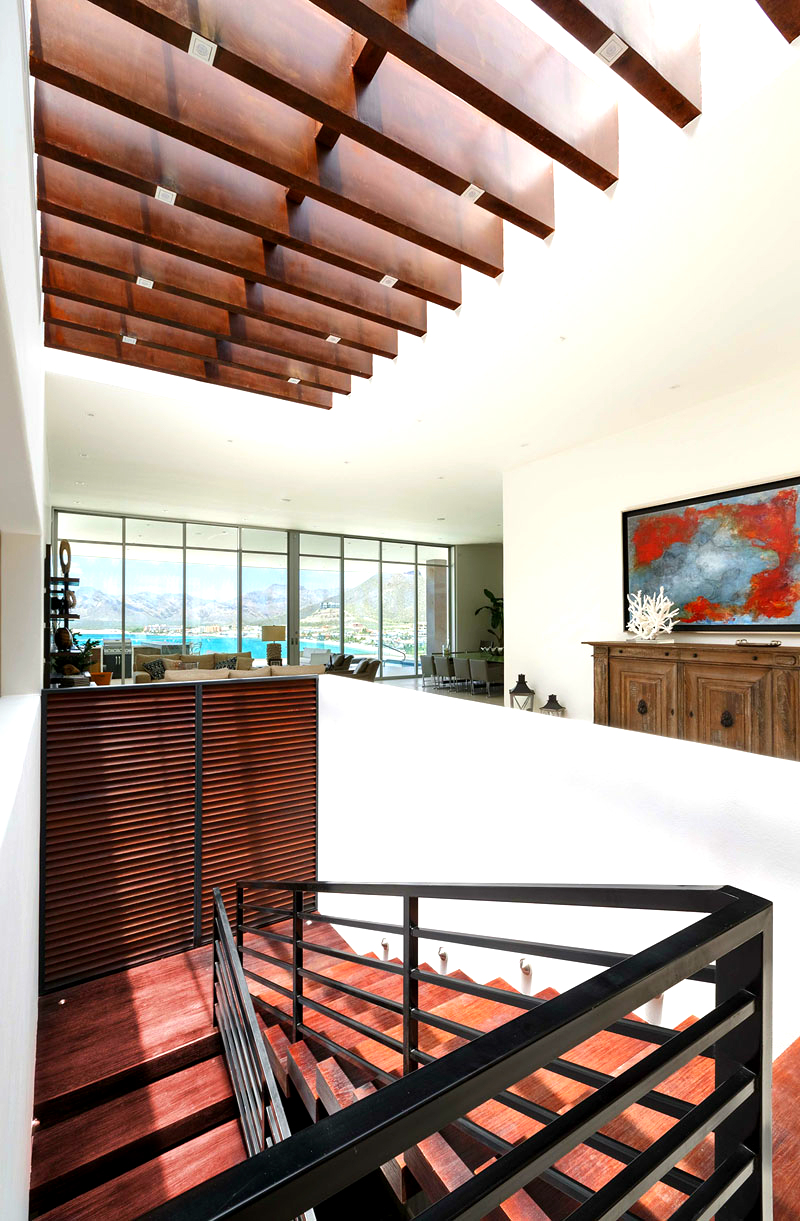 Ngôi nhà với phong cách nghỉ dưỡng độc đáo ở Mexico7 Cầu thang mặt gỗ cốn thép