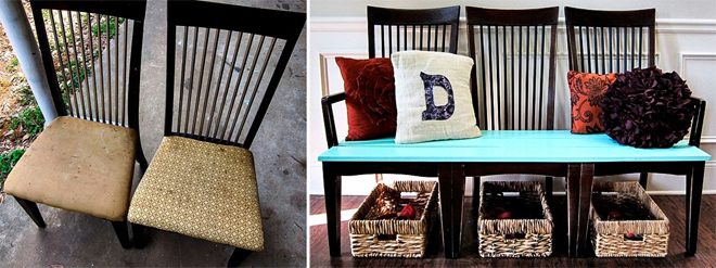 Những chiếc ghế cũ kỹ đã nhuốm màu thời gian đã được ghép thành sofa bắt mắt và không kém phần sang trọng nội thất