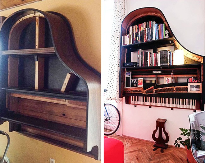 Chiếc tủ độc đáo này được tận dụng từ vỏ đàn piano cũ nội thất