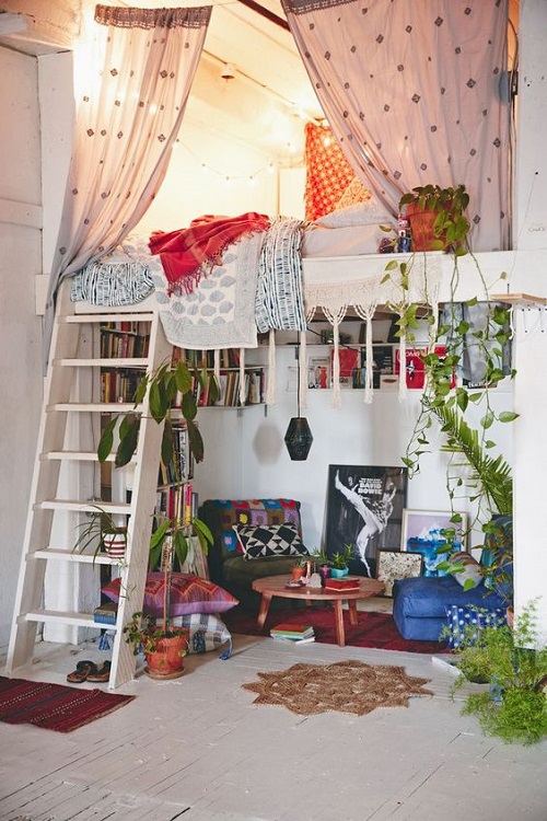 Phong cách bohemian ngập tràn không gian này càng khiến căn gác xép thêm phần độc đáo và lãng mạn thiết kế gác xép