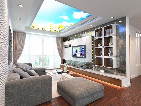 Trần 3D tạo không gian nội thất vô cùng khác lạ. Đây chính là sự lựa chọn hoàn hảo, nhất là ở những căn hộ chung cư Nhà đôc đáo