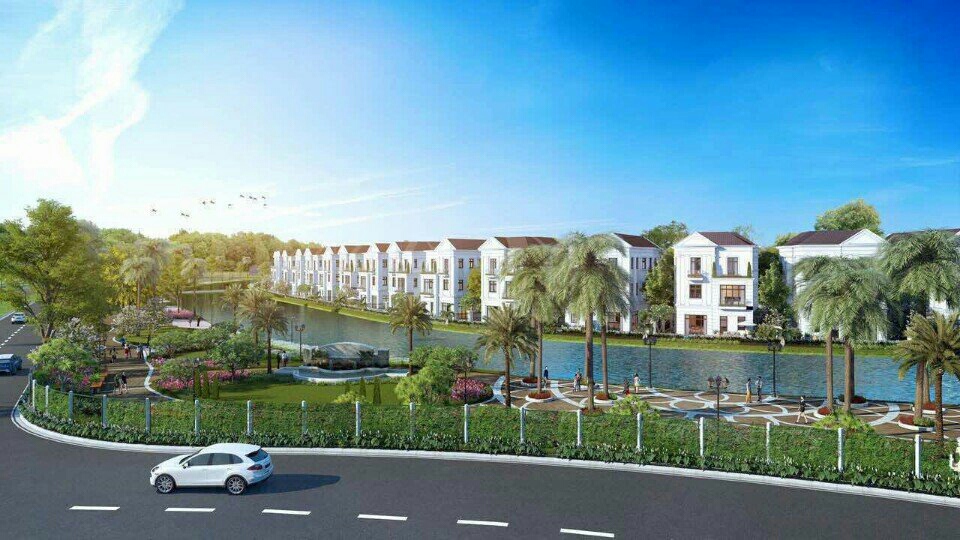 Dựng cảnh The Harmony có nhà, sông rạch và xe trên đường
