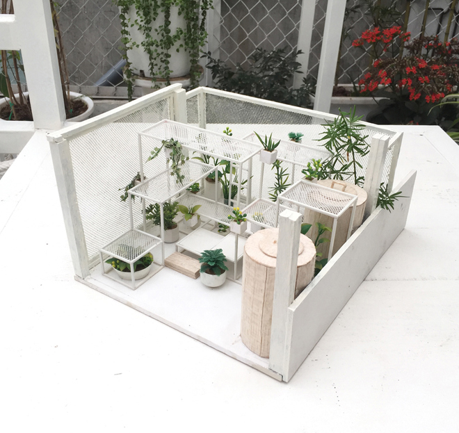 Thông qua không gian lấp đầy các loại cây lọc khí, hấp thu khí độc của môi trường Nhà độc đáo