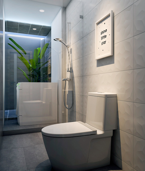 Nhà chỉ có hai người ở nên chỉ cần một khu WC Nhà vệ sinh