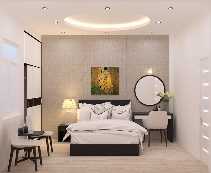 Trong phòng bố trí thêm cả bộ bàn ghế nhỏ để bố mẹ có thể uống trà vào lúc rảnh rỗi Phòng đẹp