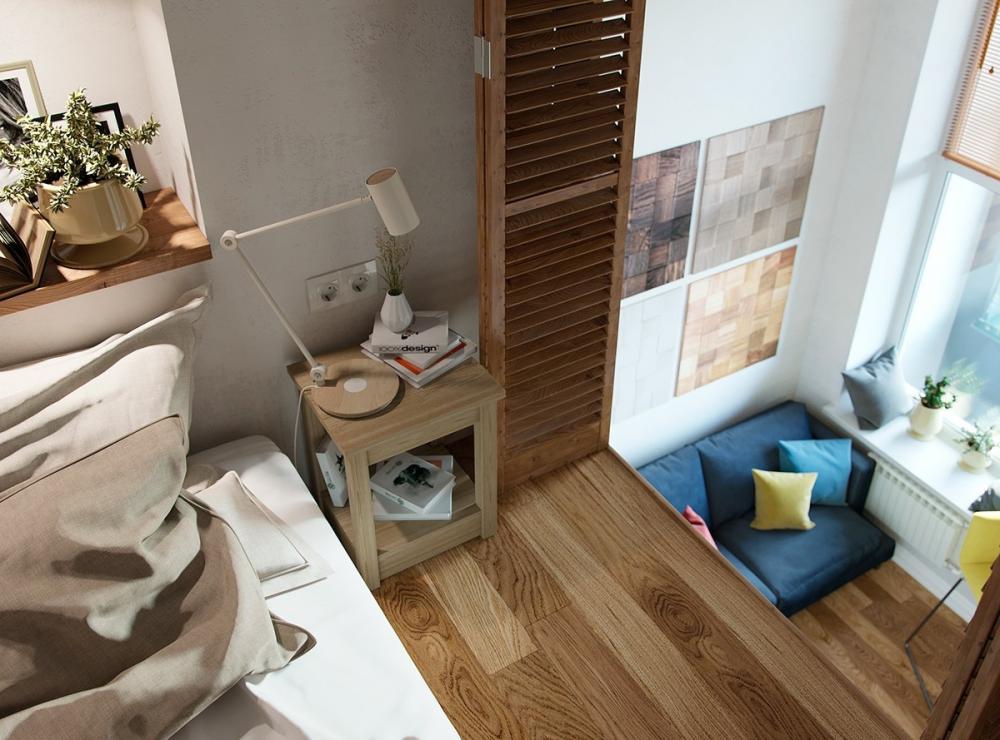 Tầng lửng thiết kế thông minh với những cánh cửa xếp, vừa đủ riêng tư, vừa đảm bảo sự lưu thông không khí và ánh sáng Kiến trúc