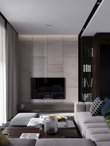 Đệm trên ghế sofa có màu xanh lam đậm với thiết kế đơn sắc phù hợp Công trình