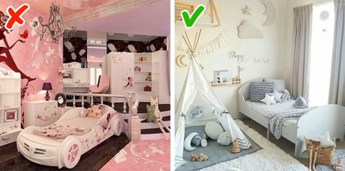 Vì trẻ nhỏ hay thay đổi sở thích, bạn có thể cân nhắc chọn phong cách trung tính với một số đồ trang trí giá trị nhỏ, dễ thay đổi phù hợp với từng bé Nội thất