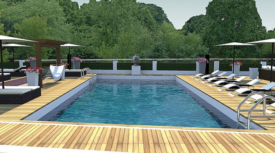 Trên mái cũng có một bể bơi nhìn ra công viên cây xanh và sông Thames Kiến trúc đẹp