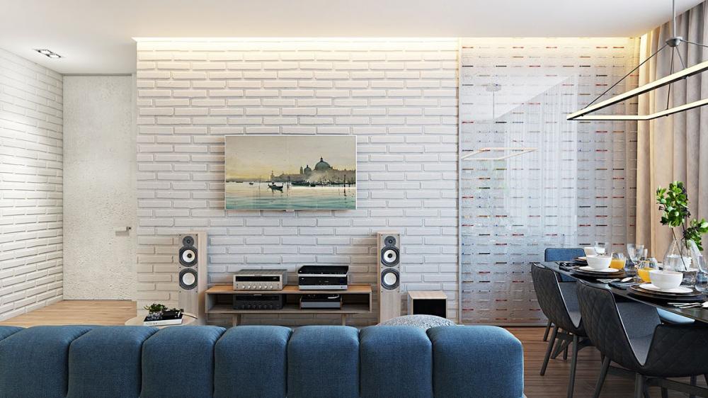 Tường gạch thô có màu sắc hài hòa với nội thất bằng gỗ Nhà ở đẹp