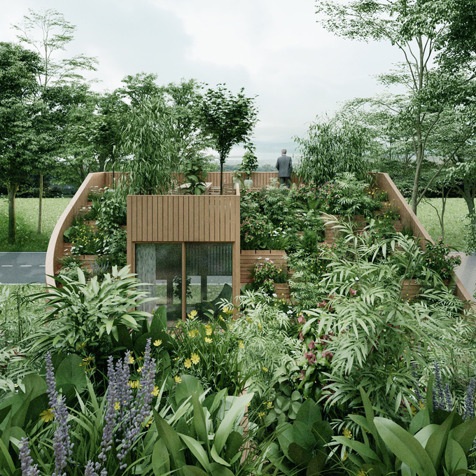 Căn nhà gỗ 75m2 có điểm ấn tượng là phần vườn trên mái với đủ loại cây cảnh và rau trái Nhà đẹp