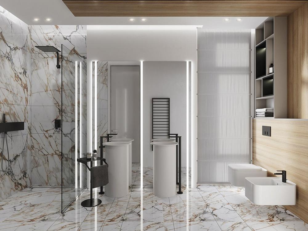 Ánh sáng đèn Led làm tăng vẻ ngoài cao cấp cho nội thất phòng tắm Phòng tắm