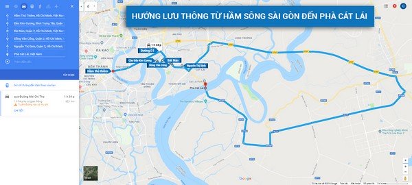 Hướng lưu thông từ hầm sông Sài Gòn tới phà Cát Lái cầu qua Đảo Kim Cương