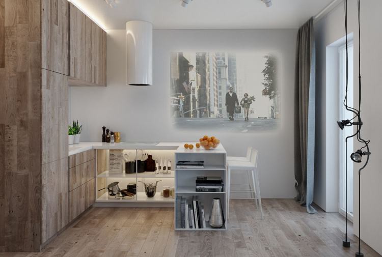 Bàn bếp kết hợp bàn ăn tạo thành một khối chữ U giúp tận dụng tối đa diện tích và phân vùng không gian rất thông minh bàn bếp kết hợp bàn ăn