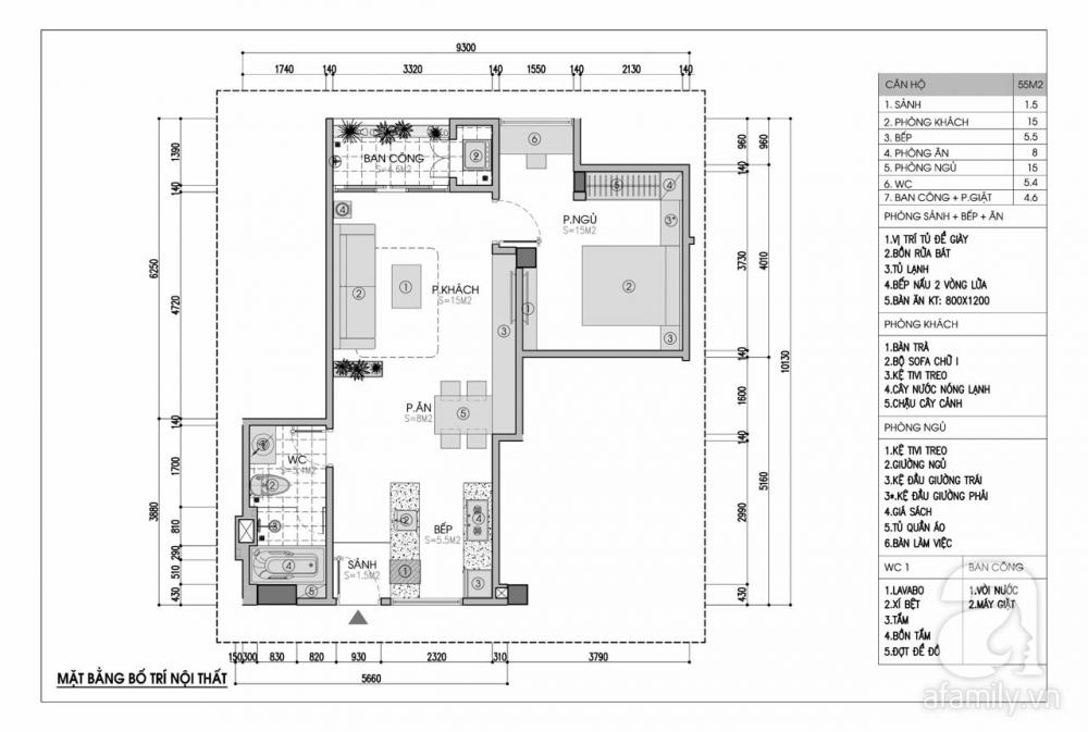 Mặt bằng tư vấn nội thất căn hộ 55m2 tư vấn nội thất căn hộ