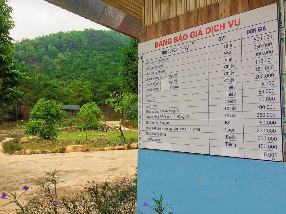 Bảng giá dịch vụ kinh doanh tại một khu du lịch sinh thái trên rừng phòng hộ. du lịch sinh thái trên rừng phòng hộ