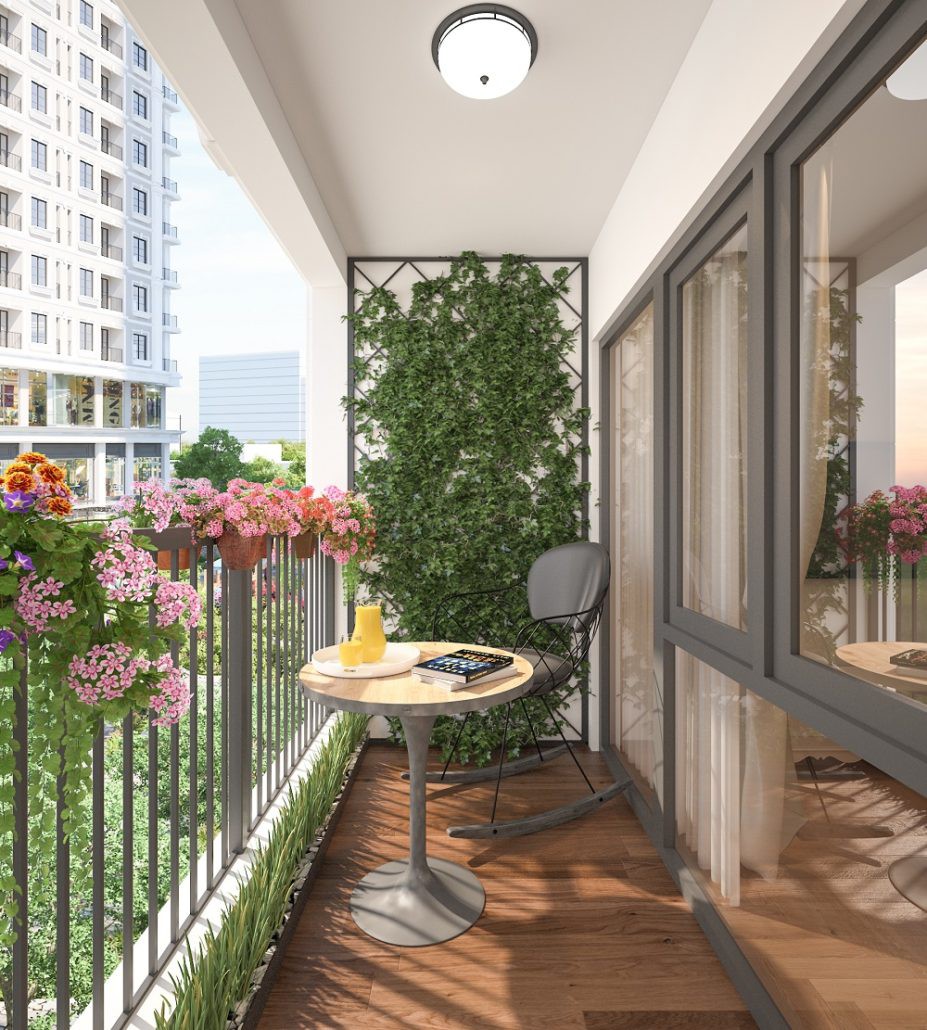 Khu vực loggia nên bố trí thêm cây xanh để có không gian thư giãn Khu vực loggia