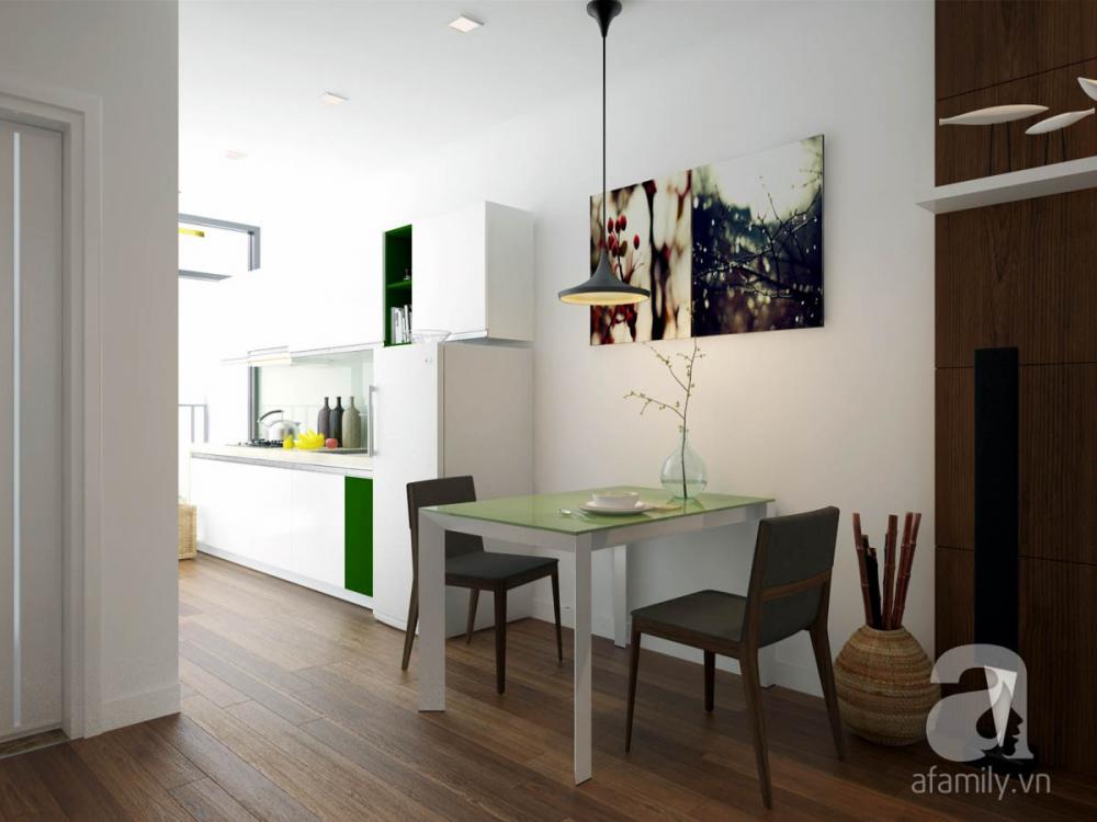 Góc ăn uống nhỏ gọn, tiện dụng với bàn ăn từ 2-4 chỗ. Để tăng phần lãng mạn chủ nhà có thể dùng đèn chùm hoặc tranh décor trên bức tường cạnh bàn ăn. góc ăn uống nhỏ gọn