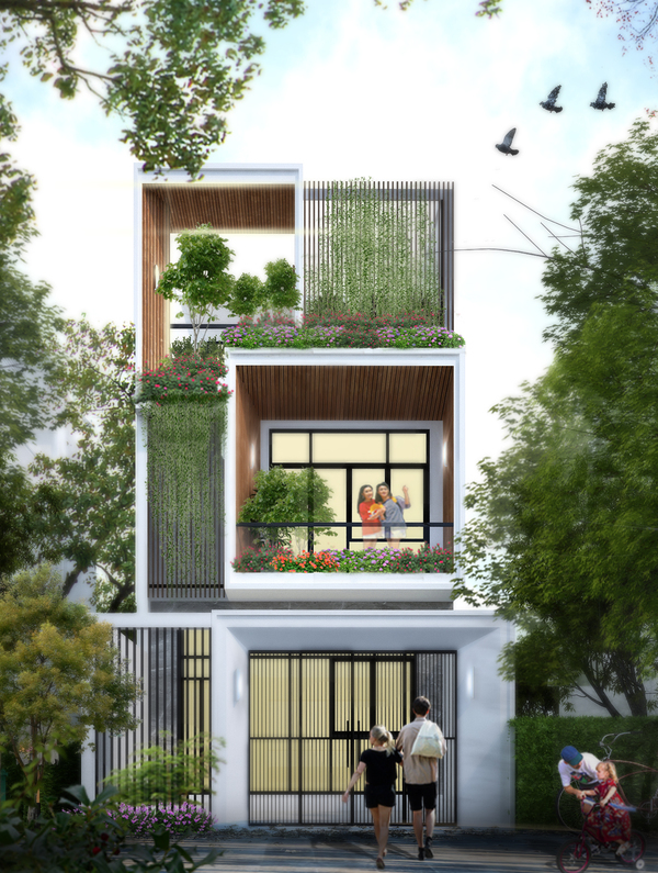 Phối cảnh mặt tiền nhà 3 tầng ở Bình Thuận Phối cảnh mặt tiền nhà 3 tầng