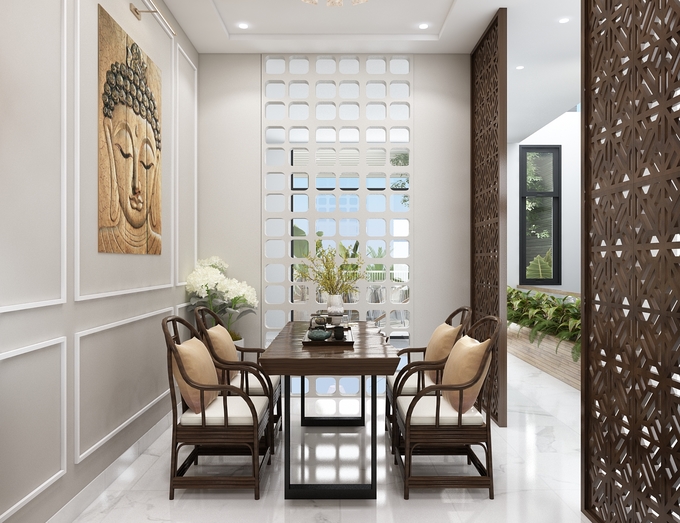 Phòng thờ bố trí ở một không gian riêng, tách biệt tạo sự trang nghiêm bố trí phòng thờ