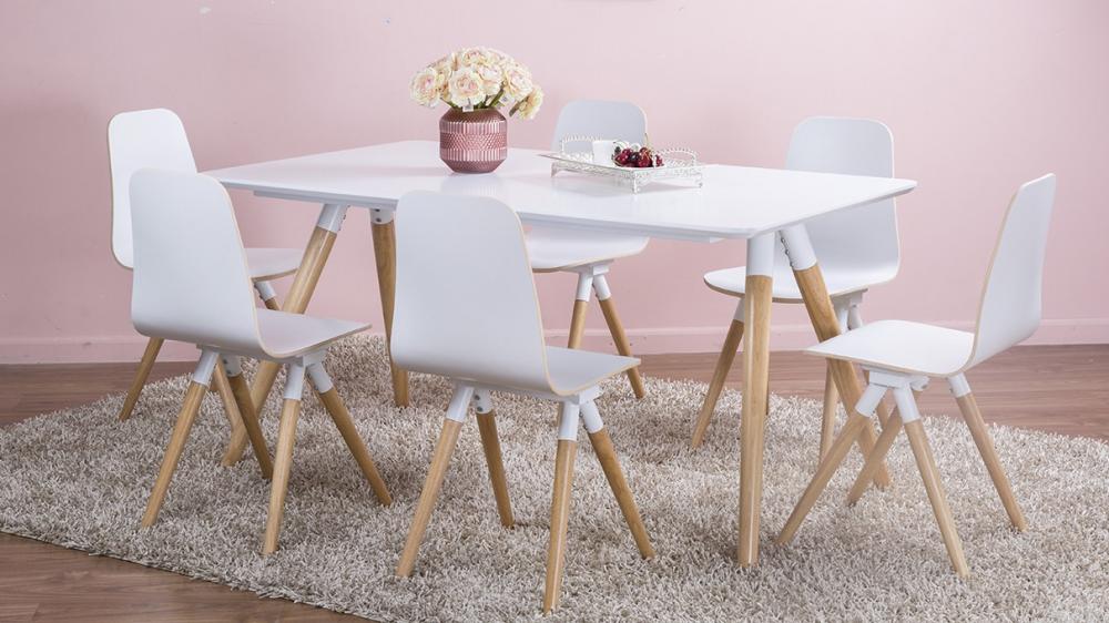 Bộ bàn ăn 6 ghế màu trắng trang nhã rất thích hợp với các căn hộ nhỏ bàn ăn cho căn hộ nhỏ