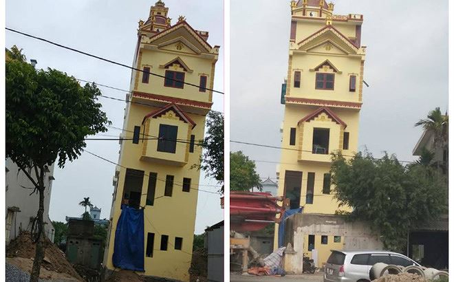 Hình ảnh chụp ngôi nhà ở Hà Nam bị nghiêng hẳn về một bên nhà nghiêng ở Hà Nam
