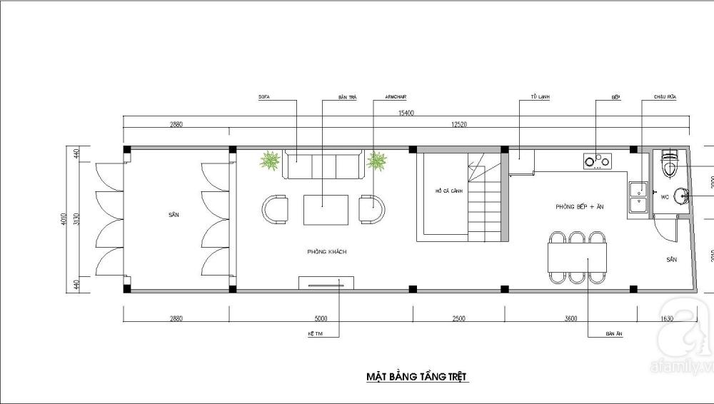 Ảnh chụp bản vẽ thiết kế mặt bằng tầng trệt nhà ống 48 m2 mặt bằng tầng trệt