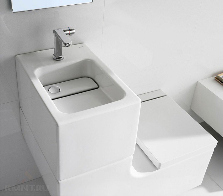 Thiết kế bồn cầu tích hợp bồn rửa và bể trữ nước này thậm chí giúp bạn tận dụng nước rửa tay để làm nước xả bồn cầu bồn cầu tiết kiệm nước