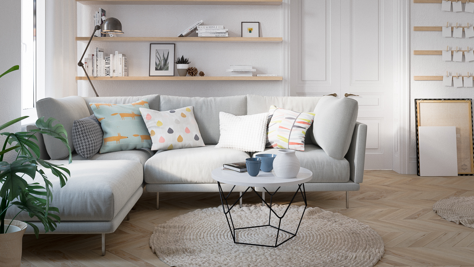 Ghế sofa đơn màu xám với phần đệm dày êm ái kết hợp cùng bàn trà chân sắt nhỏ vừa hiện đại, vừa tinh tế. Ghế sofa đơn màu xám