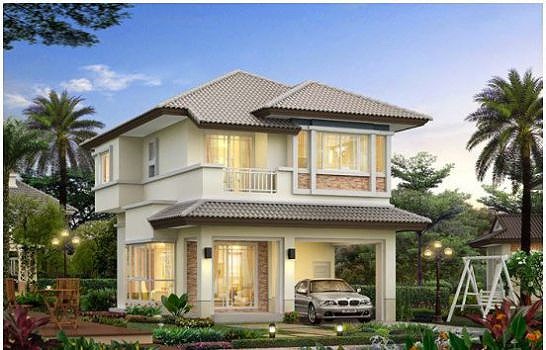 Phối cảnh nhà mái thái 2 tầng này lại mang vẻ đẹp của sự hiện đại và tiện nghi. Phối cảnh nhà mái thái 2 tầng