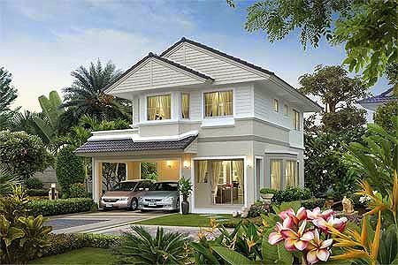 Mẫu nhà này có kiến trúc hiện đại, gam màu trắng và kem tao nhã kiến trúc nhà mái thái