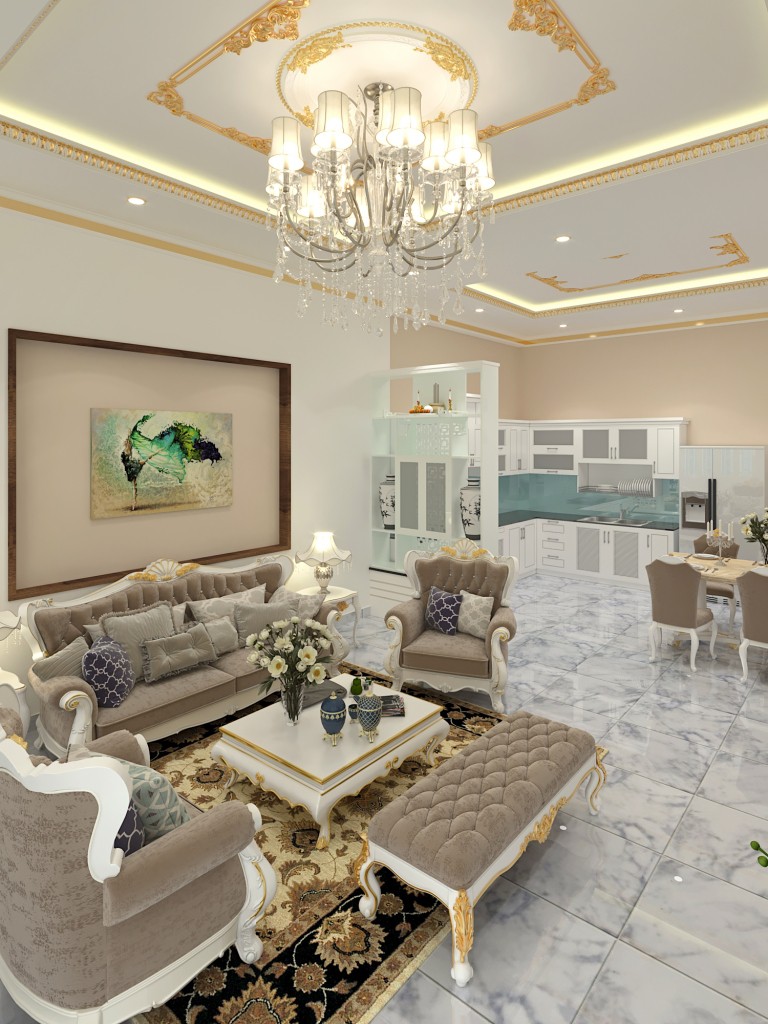 Nội thất phòng khách hiện đại theo phong cách Tân Cổ điển. nội thất phòng khách đẹp