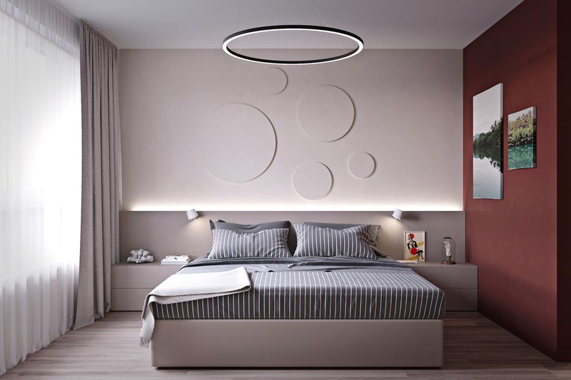 Thay vì sơn bức tường đầu giường màu đỏ bạn có thể chọn bức tường cạnh giường tường cạnh giường ngủ màu đỏ