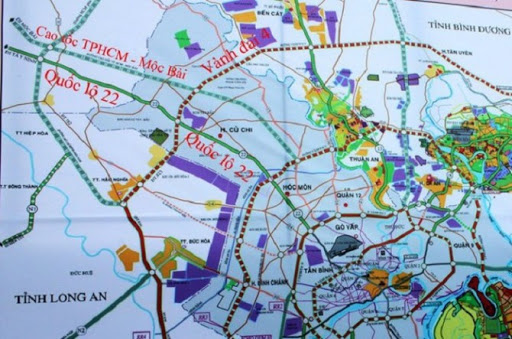 Ảnh chụp bản đồ vị trí các tuyến đường và đường cao tốc TP.HCM - Mộc Bài